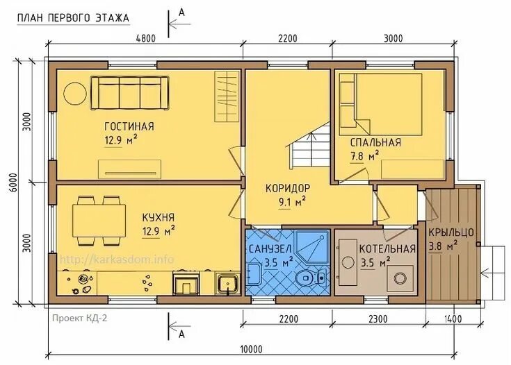 Каркасные дома планировка фото Проект каркасного дома КД-2 / Каркасный дом своими руками