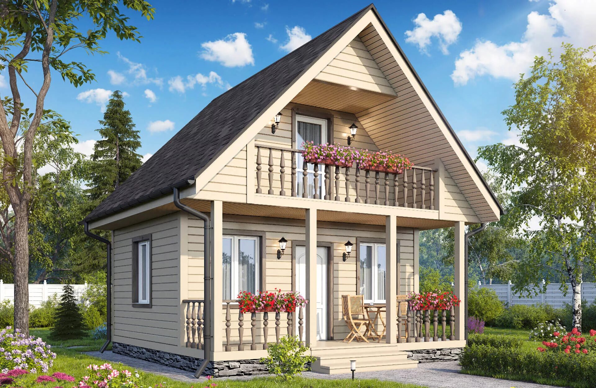 Каркасные дома с мансардой проекты фото Silvio - проект дома 6х6 от СК Династия