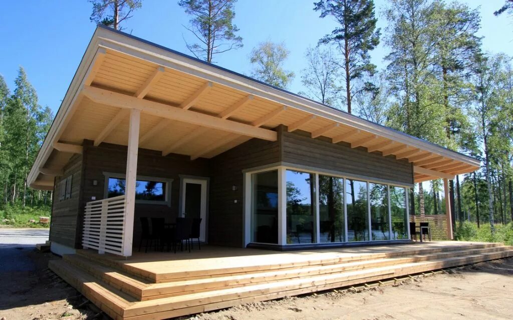 Каркасные дома с односкатной крышей фото Punkaharju 126: Проект финского дома с односкатной крышей