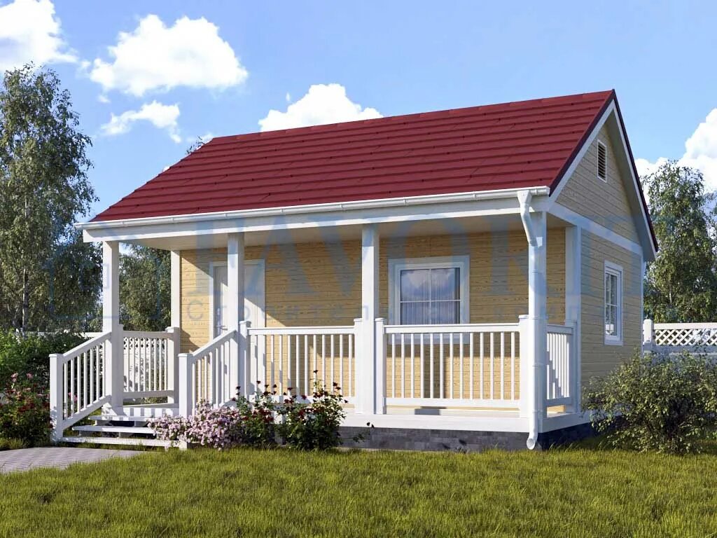 Каркасные дома террасой проекты фото Одноэтажный каркасный дом 6x6 с внутренней террасой 2x3