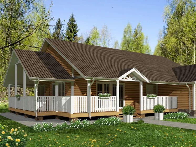 Каркасные дома террасой проекты фото Дома из бруса с двумя входами в Саранске: проекты и цены ЭкоДом 13