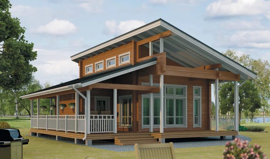 Каркасные дома террасой проекты фото Проект AALTO 94 ✫ дом со вторым светом, с мансардой, с террасой и сауной ✫ Плани