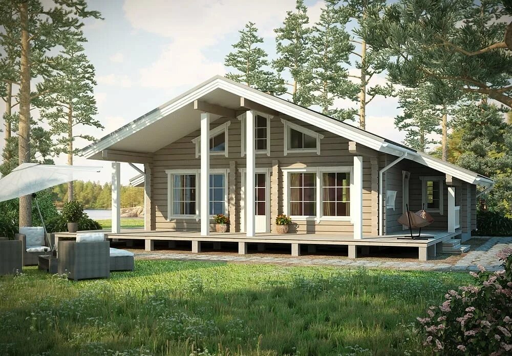 Каркасные дома террасой проекты фото Проект дома Hirsihuvila Sippa 92s - Каркас-Комплект