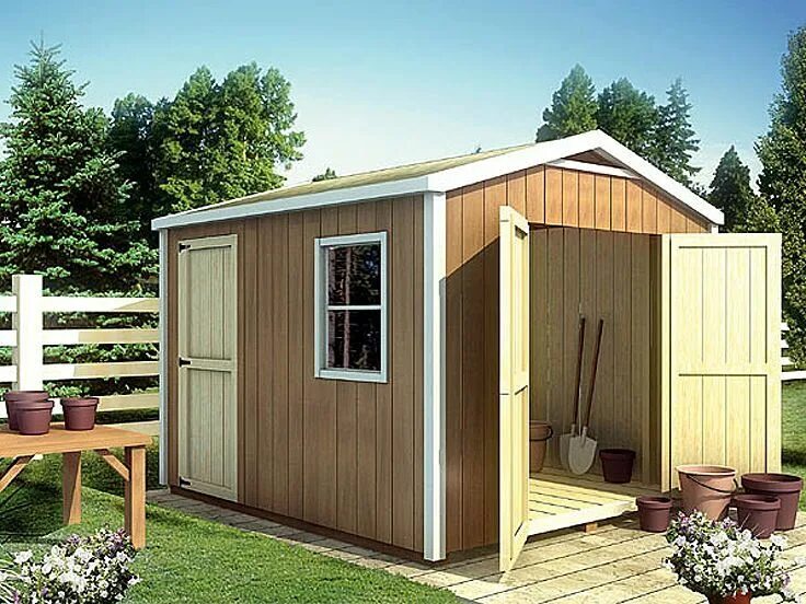Каркасные хозблоки проекты фото и цены 047S-0006: Backyard Storage Shed with Double Doors Available in 5 Sizes Building