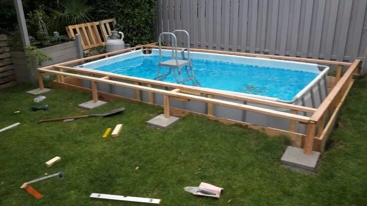 Каркасный бассейн на дачу своими руками Diy swimming pool, Small backyard pools, Rectangle pool
