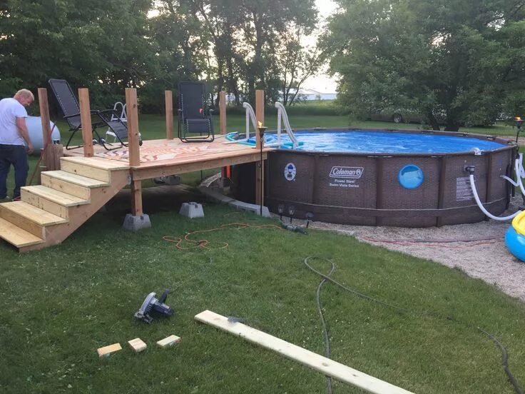 Каркасный бассейн на дачу своими руками Pinterest Above ground pool landscaping, Backyard pool landscaping, In ground po