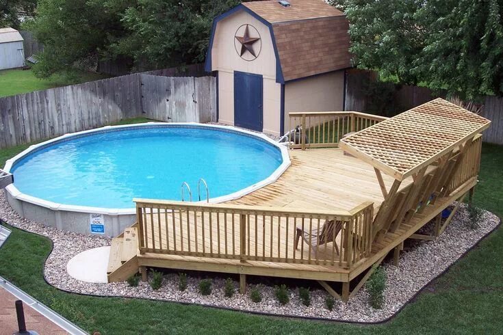 Каркасный бассейн на участке фото 44 Swimming Pool Decks Above Ground Hot Tubs Swimming pool designs, Pool deck pl