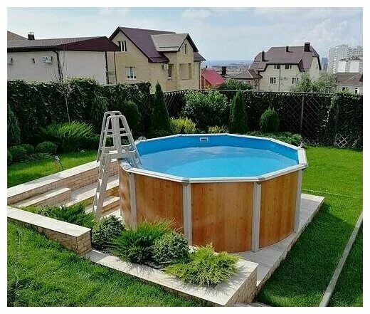 Каркасный бассейн на участке фото Морозоустойчивый бассейн Atlantic pool Esprit размер 2,4х1,25 м Comfort круглый 