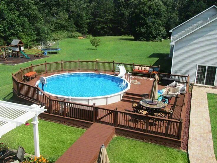 Каркасный бассейн на участке фото Customer Submissions Swimming pool decks, Pool deck plans, Pool deck decorations