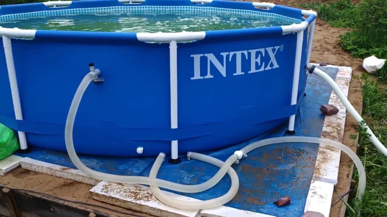 Каркасный бассейн подключение фильтр насоса Бассейн intex, песочный фильтр, хлор-генератор - YouTube