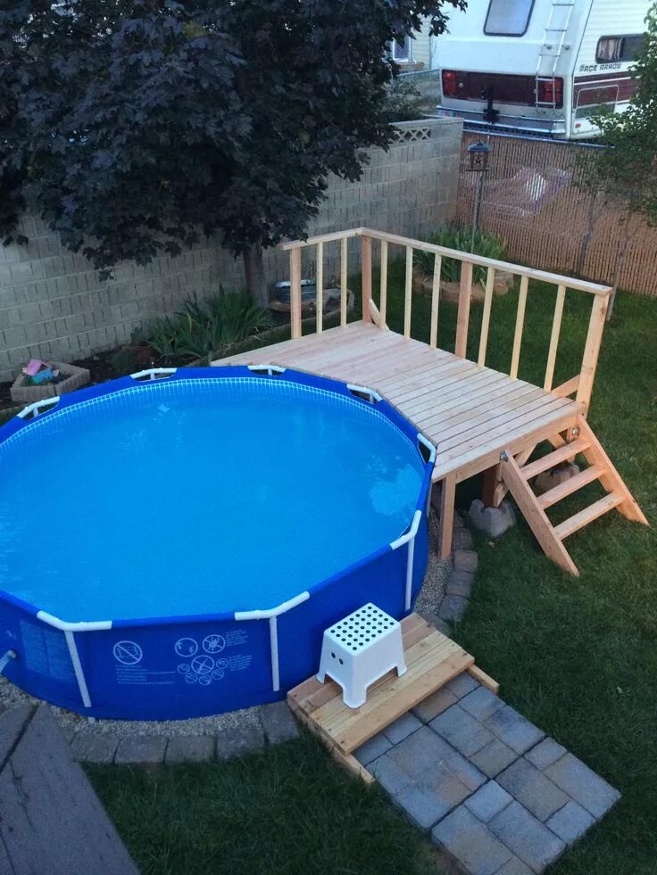 Каркасный бассейн в земле фото My pool deck. Not very big but perfect for the backyard! Diy swimming pool, Pool