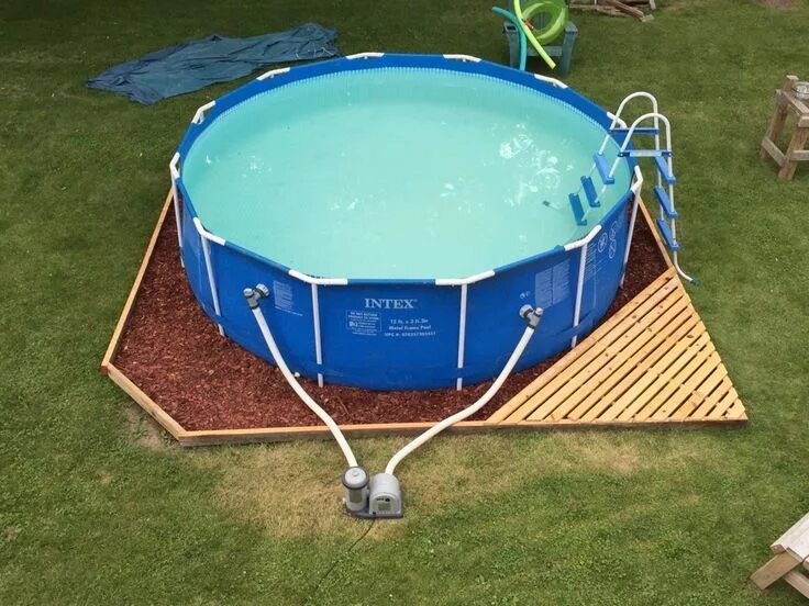 Каркасный бассейн в земле фото Landscaping around base of Intex Ultra Frame pools - Page 7 Backyard pool landsc