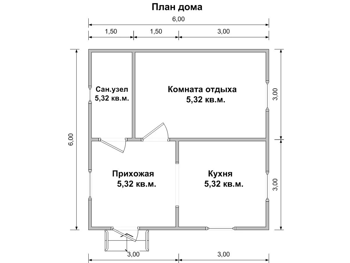 Каркасный дом 6 6 одноэтажный чертежи Каркасный дом 6х6 Семён ➔ стоимость проекта, описание