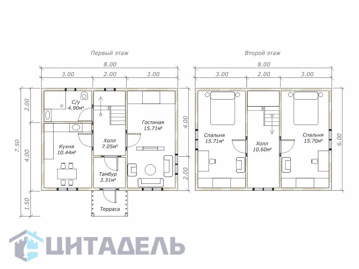 Каркасный дом 6 8 планировка Каркасный дом 6х8 в полтора этажа ДК21