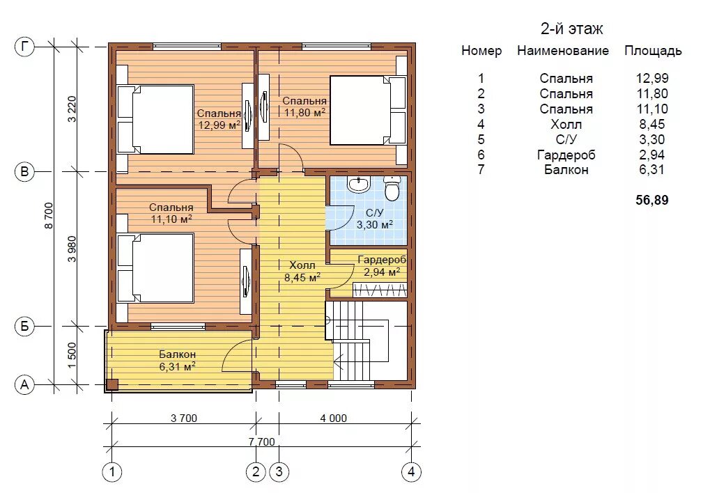 Каркасный дом 7 7 планировка Проект КК-127 каркасный дом