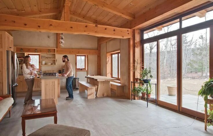 Каркасный дом как выглядит внутри The First Straw Building a house, Timber frame homes, Straw bale house