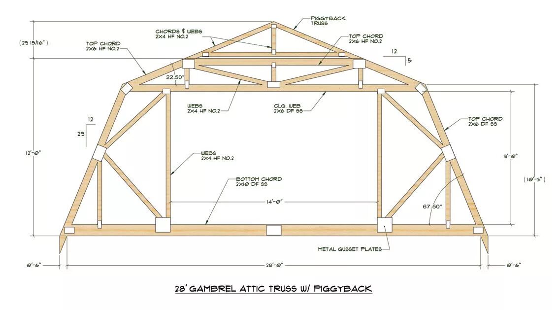 Каркасный дом с мансардой чертежи Gambrel Roof with Attic Gambrel roof trusses, Gambrel roof, Roof truss design
