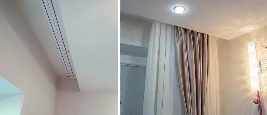 Карниз для штор под потолок фото Как крепить карниз и гардины к натяжному потолку