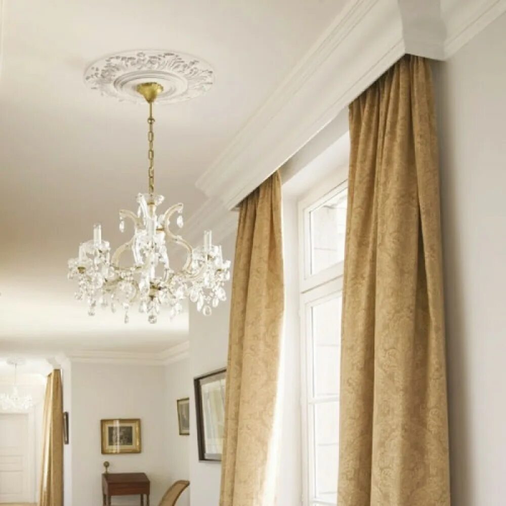 Карниз потолочный в интерьере со шторами Купить C334 Карниз Orac Decor из полиуретана - Плинтус потолочный от Orac Decor 