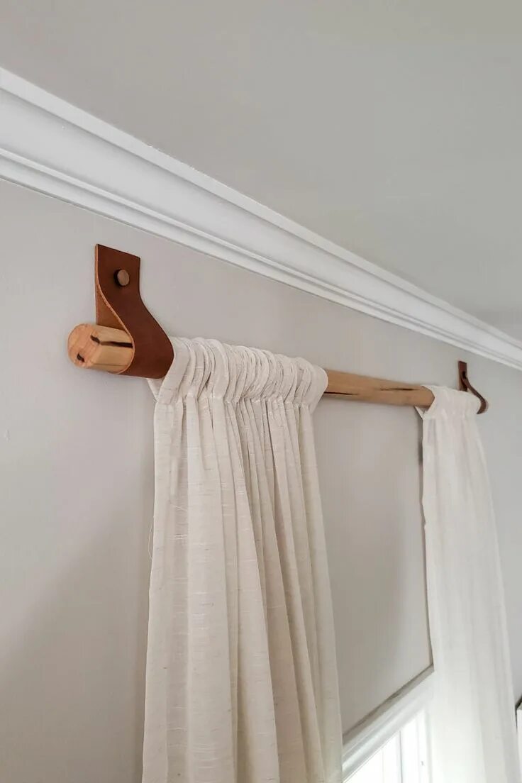 Карнизы для штор своими руками фото DIY Wood Curtain Rods with Leather Straps for Under $10 - Dani Koch Wood curtain