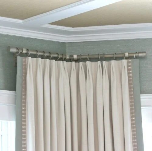 Карнизы на окна фото By Finishing Touches -- These silk panels hang from custom rod iron angle rods i