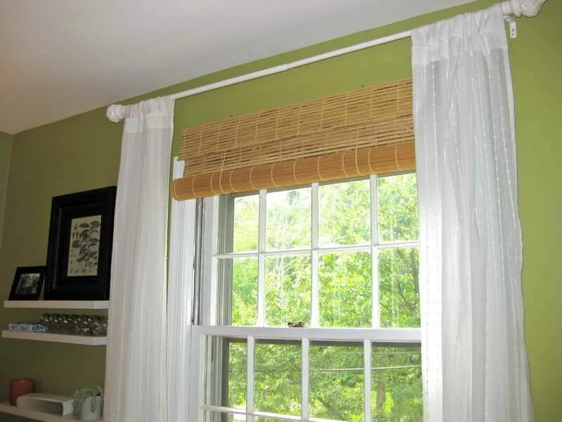 Карнизы на окна фото Furniture Lined Bamboo Shades With White Curtain For Home Improvement The Living
