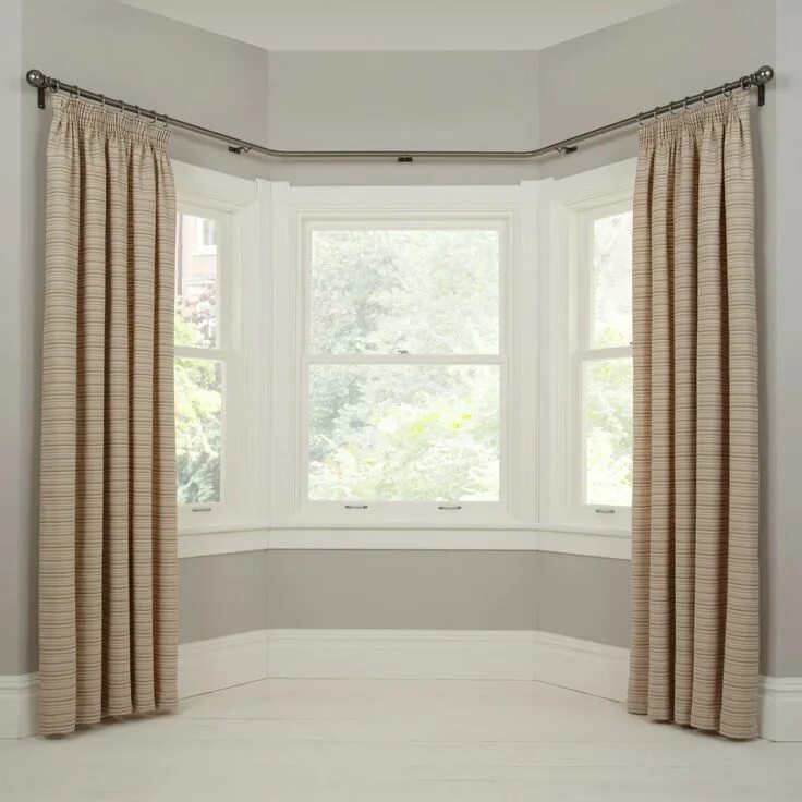 Карнизы на окна фото John Lewis & Partners Made to Measure Classic Bay Bend Curtain Pole, Ball Finial
