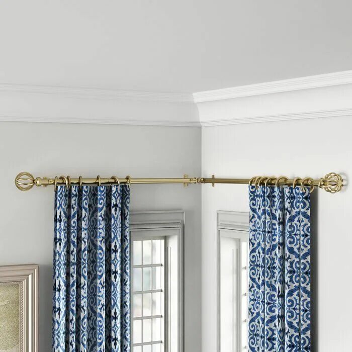 Карнизы в интерьере фото Caden 13/16" Single Corner Curtain Rod Corner curtains, Corner window curtains, 