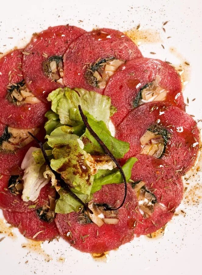 Карпаччо из говядины фото Raw Beef carpaccio stock image. Image of cheese, fillet - 119906383