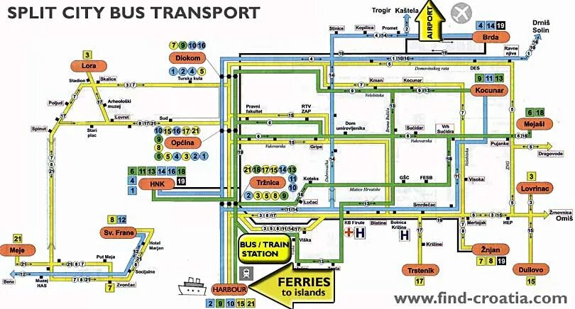 Карта автобус фото Map of Split City Bus Transport