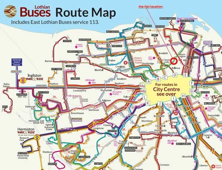 Карта автобус фото Edinburgh Bus Route Map