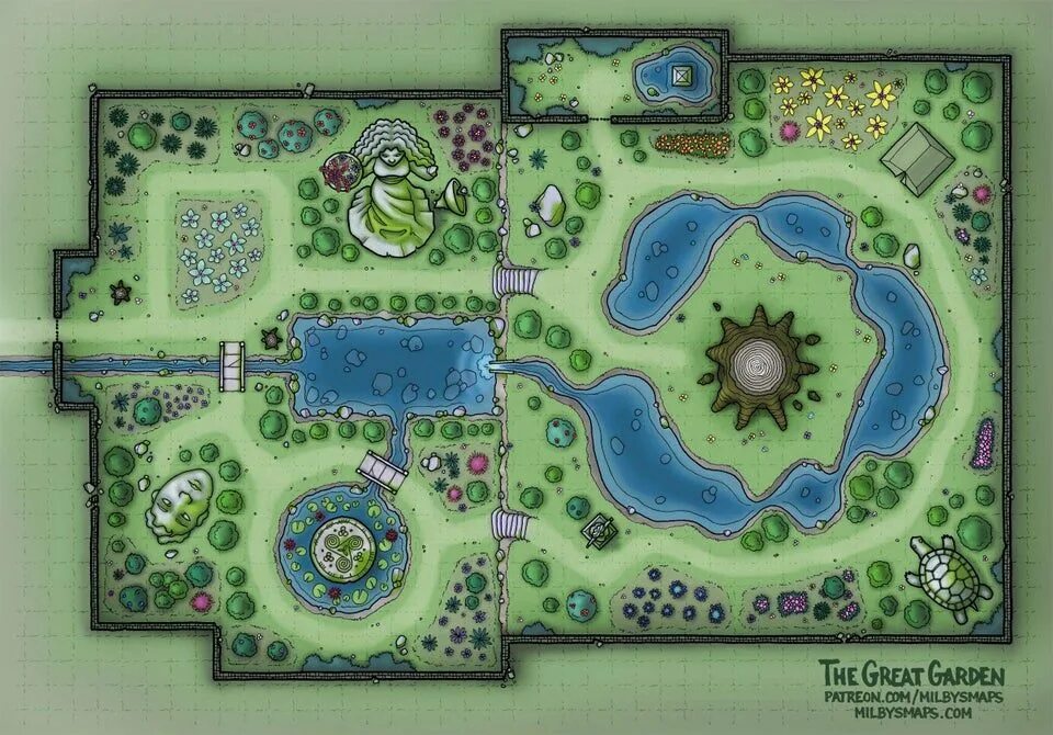 Карта для сада фото The Great Garden 43x30 : battlemaps Dungeons and dragons homebrew, Fantasy map, 