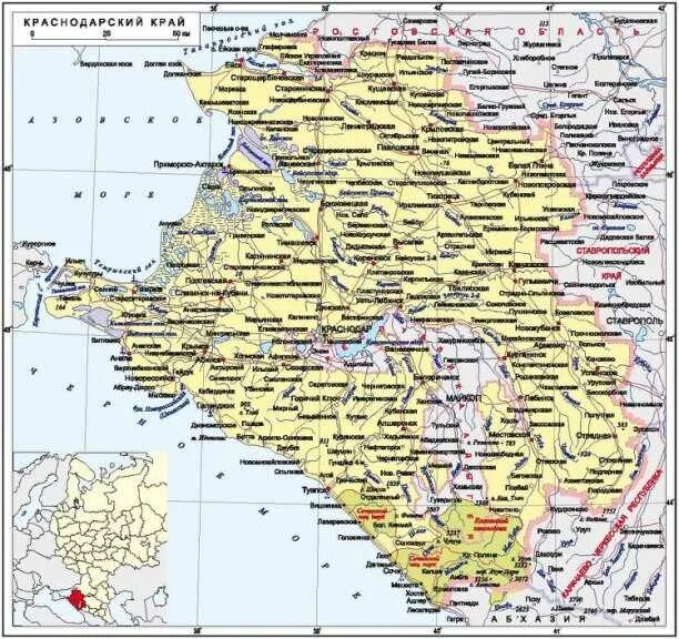 Карта краснодарского края фото Карта краснодарского края с населенными - блог Санатории Кавказа