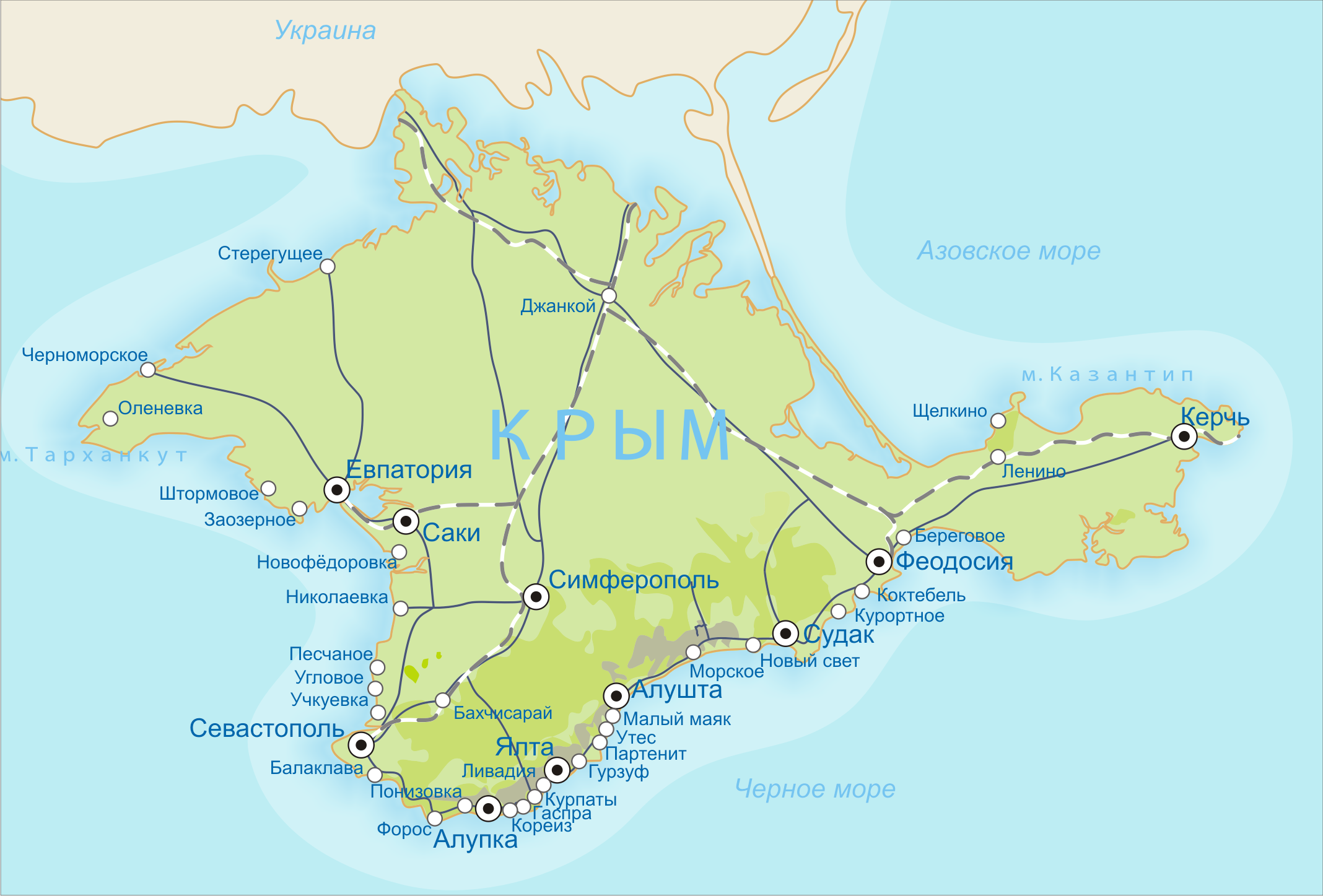 Карта крыма фото с описанием Подробная карта Крыма 2024. Карта Крыма с городами и посёлками на русском языке 