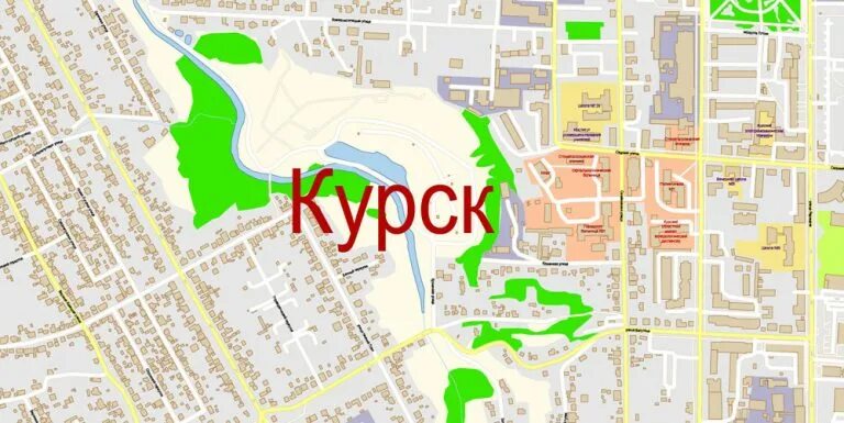 Карта курска фото Курск векторная карта Россия подробная редактируемая в слоях, Adobe Illustrator