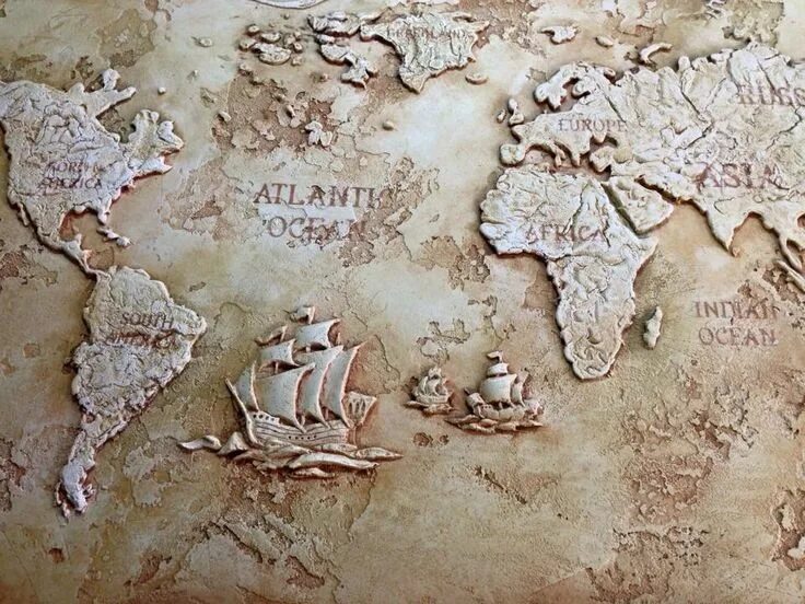 Карта мира декоративная штукатурка фото на стене Pin on барельеф Plaster wall art, Mural wall art, Mural art