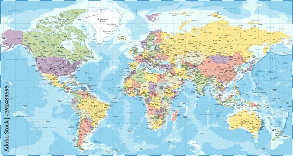 Карта мира фото русская World Map - Political - Vector Detailed Illustration Векторный объект Stock Adob