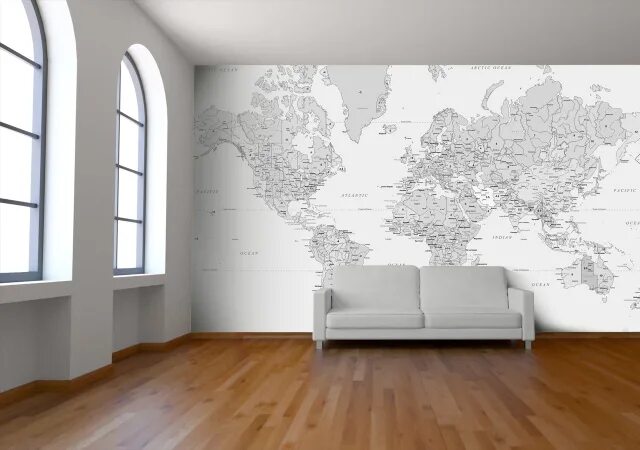 Карта мира на стене в интерьере White sofa room world map World map wallpaper, Contemporary wallpaper, Map wallp