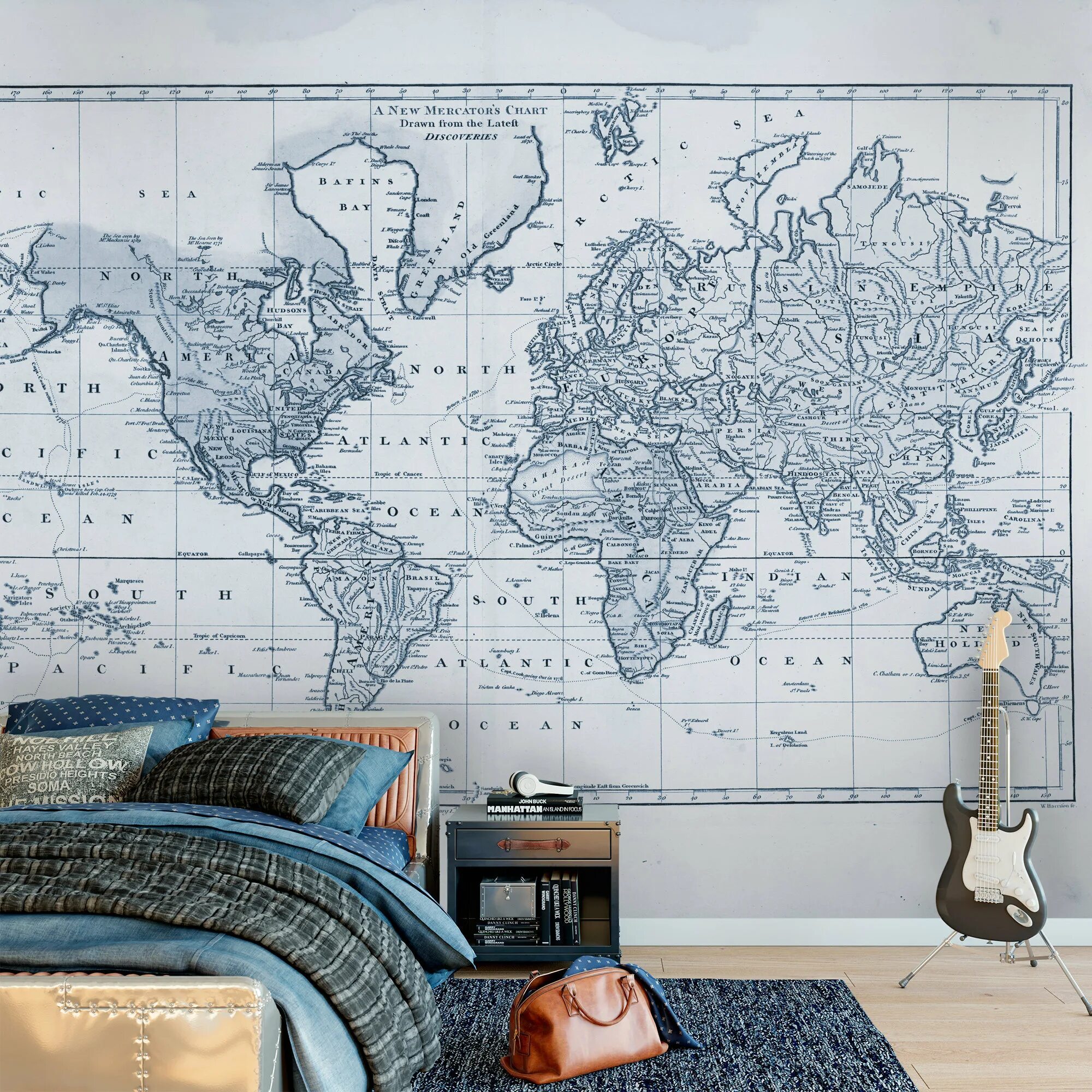 Карта мира в прихожей в интерьере Wall Mural Vintage 1800 WORLD Atlas MAP Nursery Mural Old MAP Etsy