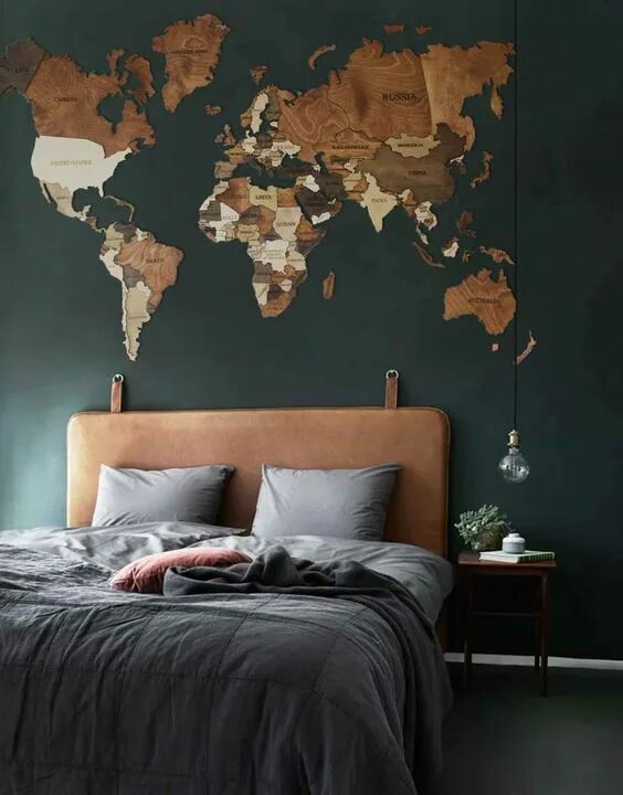Карта мира в прихожей в интерьере Décoration bois monde 3D World map decor, World map wall decor, Map wall decor