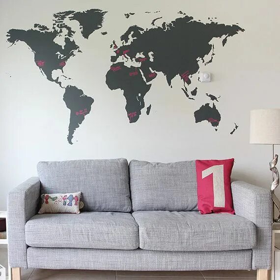 Карта на стене в интерьере 7 x 4 ft World Map Decal Large World Map Vinyl Wall Etsy World map decal, Map wa