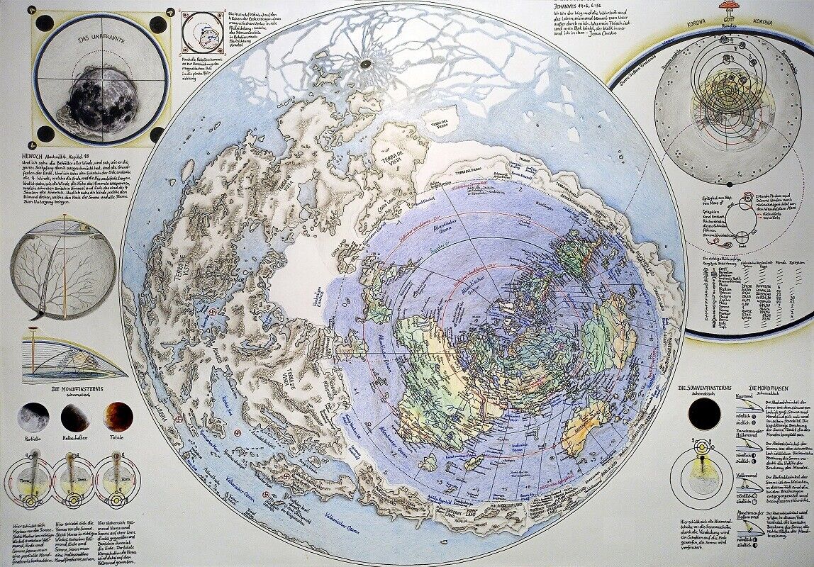 Карта плоской земли фото Flat Earth Moon Map More Land Canvas Poster Gleason Realm German UN Painting HOT