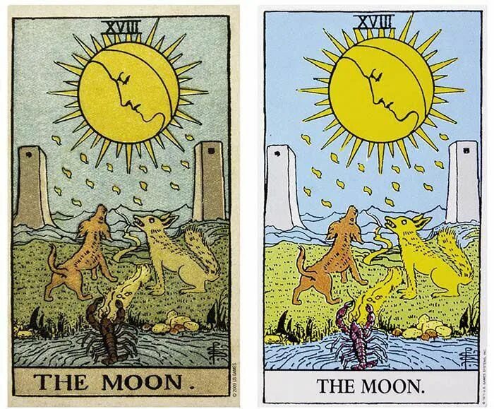 Карта таро луна фото Waite-Smith Moon Tarot Card Comparison Tarot cards for beginners, Tarot card rea