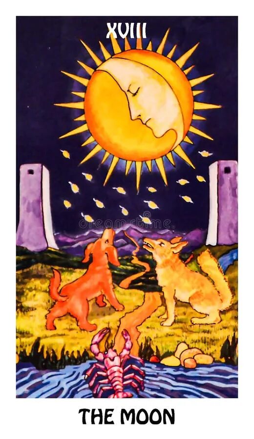 Карта таро луна фото The Moon Tarot Card Major Arcana Rider Waite Smith Stock Illustration - Illustra