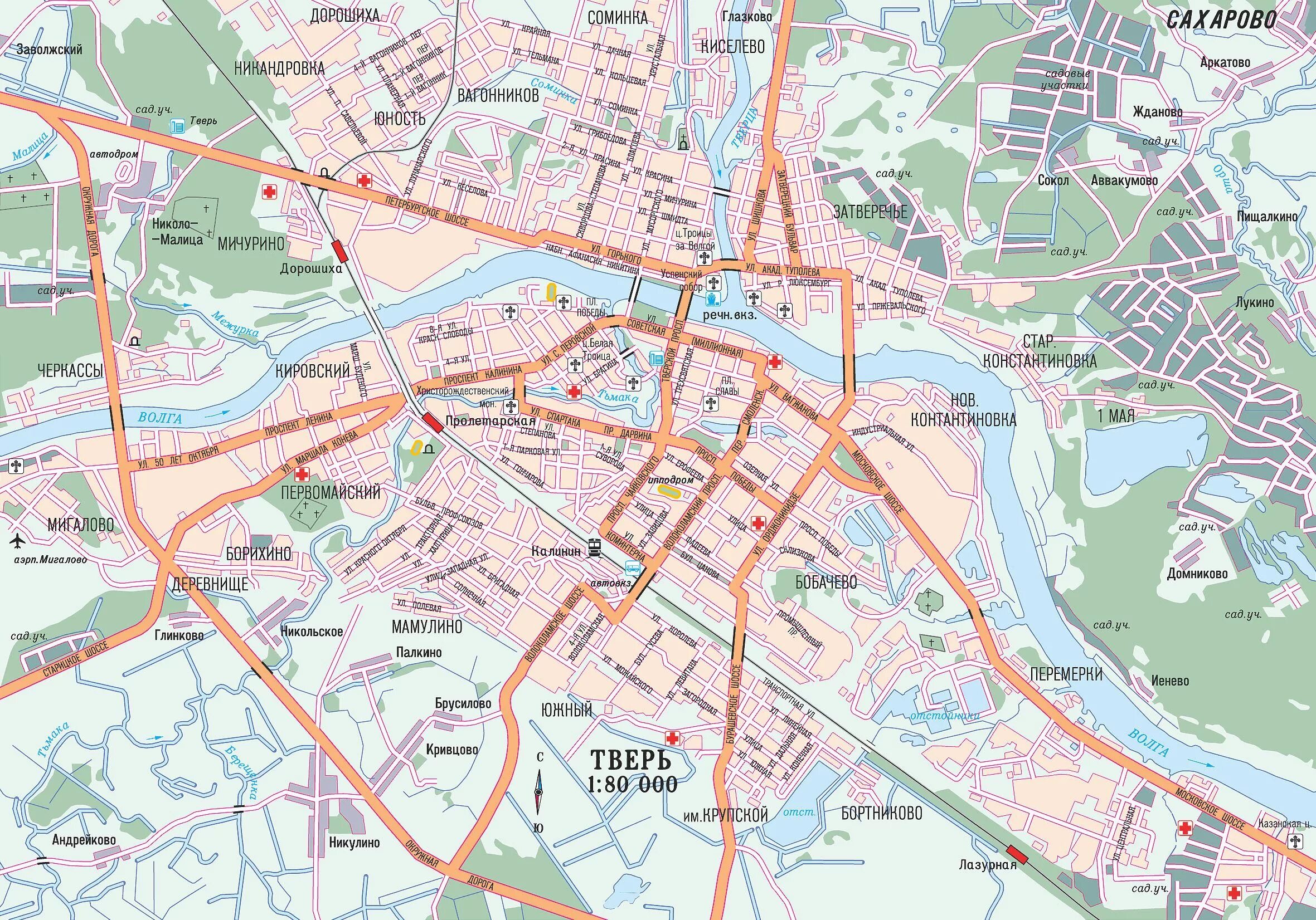 Карта тверь фото Карта Твери (Россия) на русском языке, расположение на карте мира с городами, ме