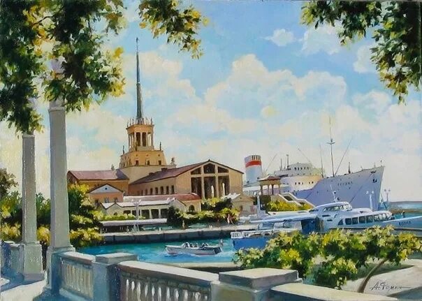 Картина по фото сочи Sochi artist Andrei Fomin works on the creation of paintings based on black and 