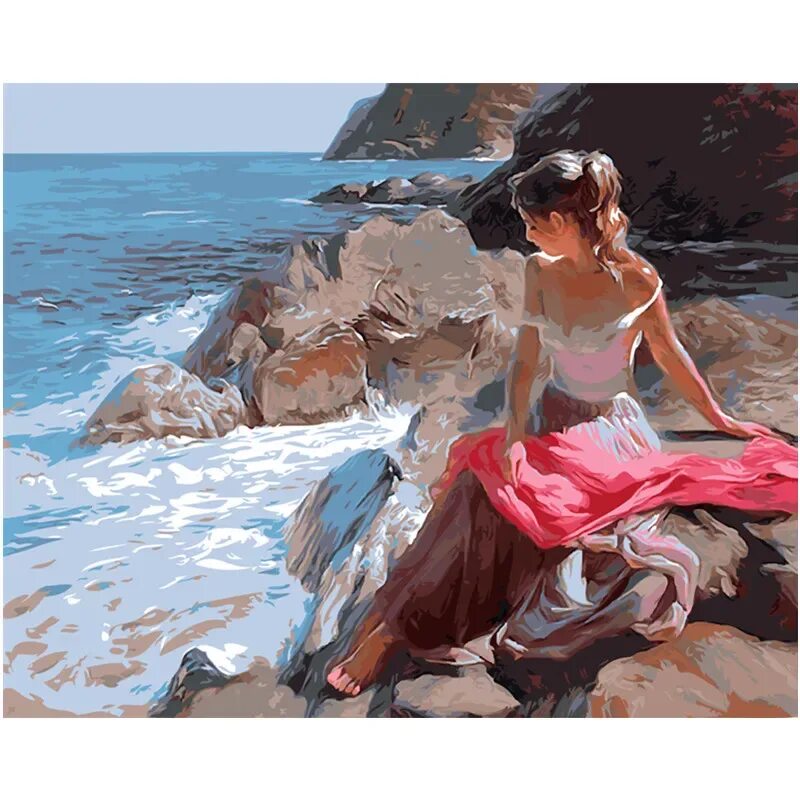 Картина по номерам по фото ростов Painting By Numbers DIY Dropshipping Big size Beauty by the seaPink dress Figure