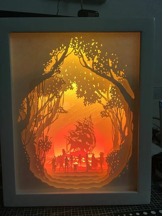 Картина светильник своими руками One Piece Anime paper cut Light box Night light от trysogodar 3d paper art, Shad