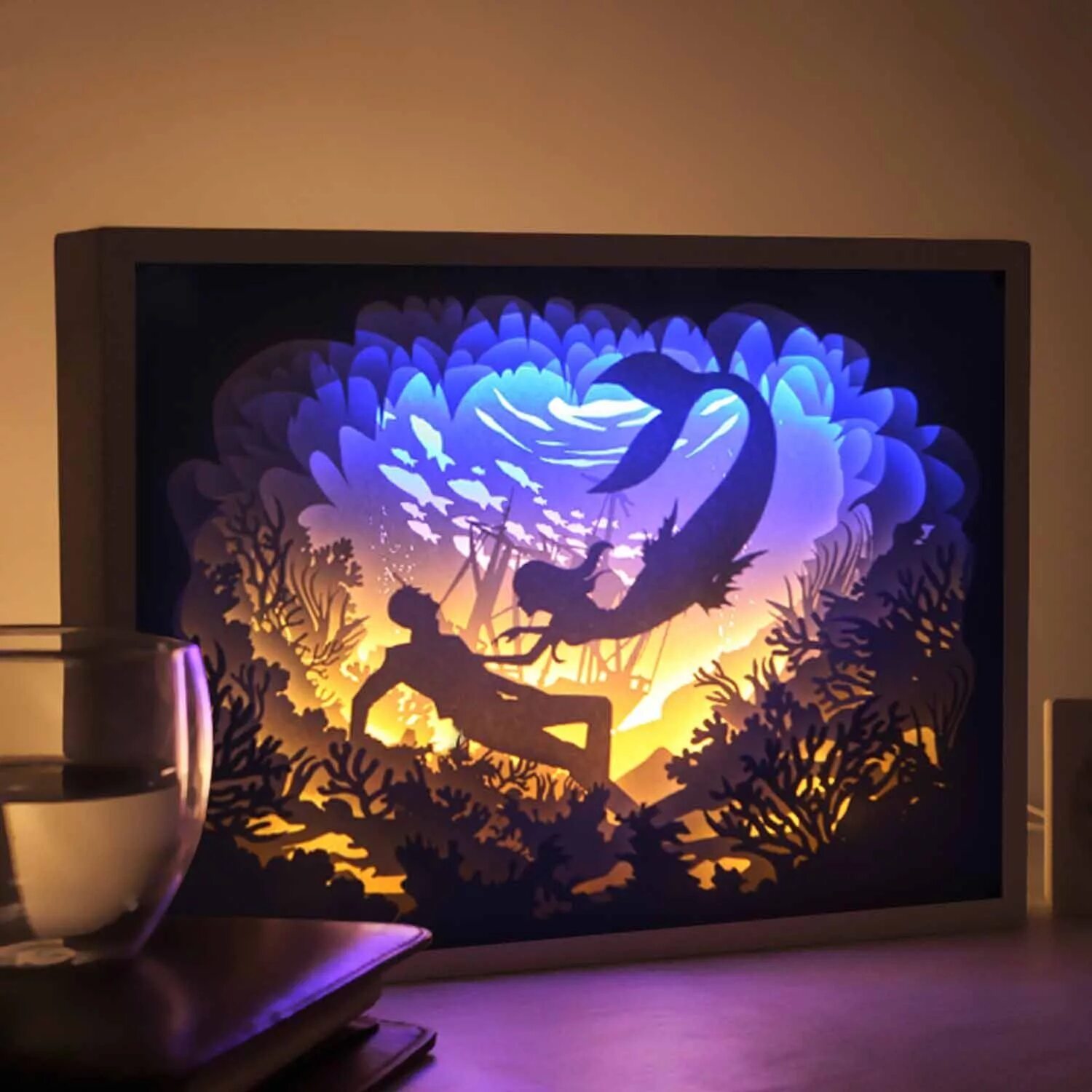 Картина светильник своими руками Papercut Light Boxes - My Mermaid girlfriend Paper art, 3d paper art, Shadow box
