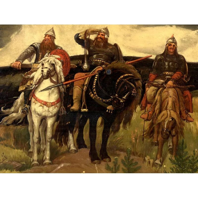 Картина три богатыря фото в хорошем качестве The Three Warriors - Русская лаковая миниатюра